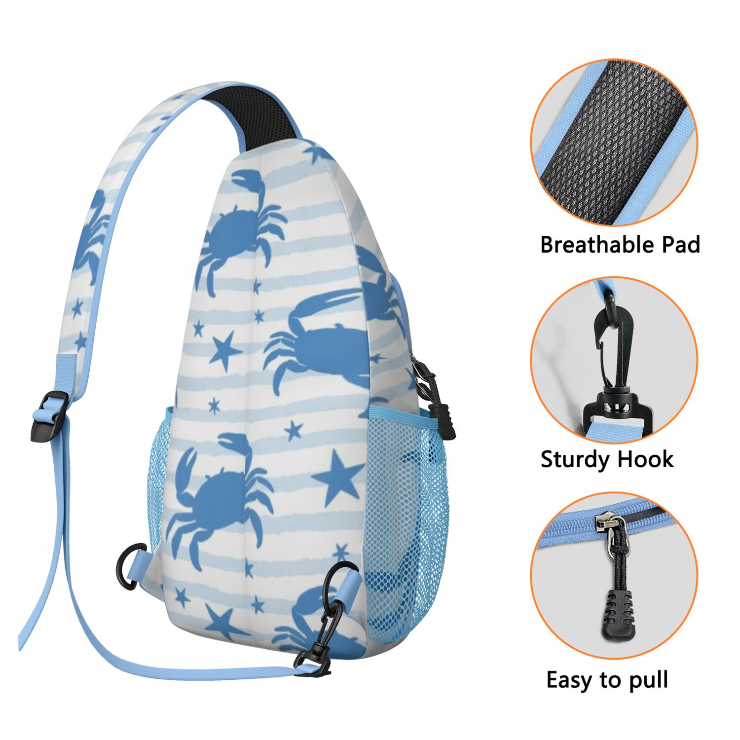 Sling Backpack Small BackpackTravel Sling Bag for Hiking Dating Gym Cycling Working Marine Adorable Crab