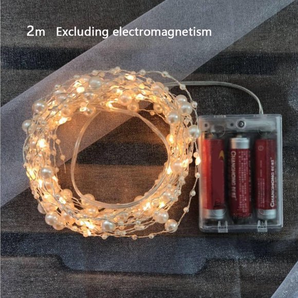 Cadena de luz Cadena de luz eléctrica Cadena de LED flexible de plástico con perla artificial, Perla blanca, 2m kenally HA002589-01