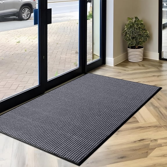 Extra Large Commercial Floor Mat, 3 x 5 Feet Rubber Border Heavy Duty Door Mat, Waterproof, Low-Profile, Easy to Clean, Rubber Entry Mudroom Rug (Charcoal Grey)