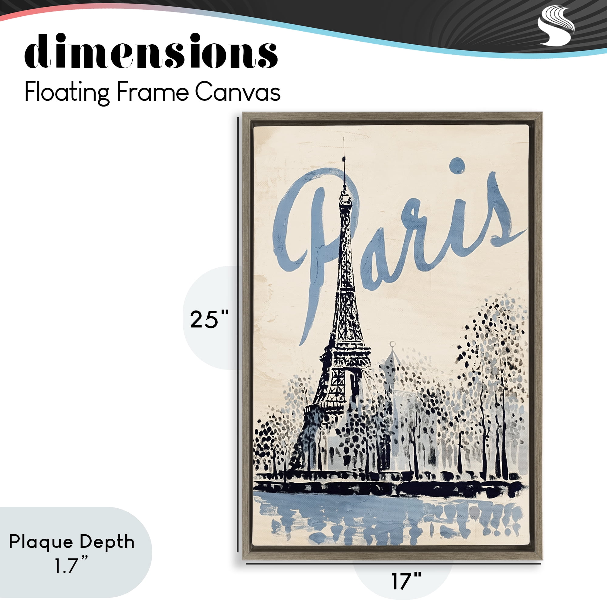 Stupell Industries Blue & Beige Paris Travel Brown Framed Floater Canvas Wall Art, design by Annabelle Hall