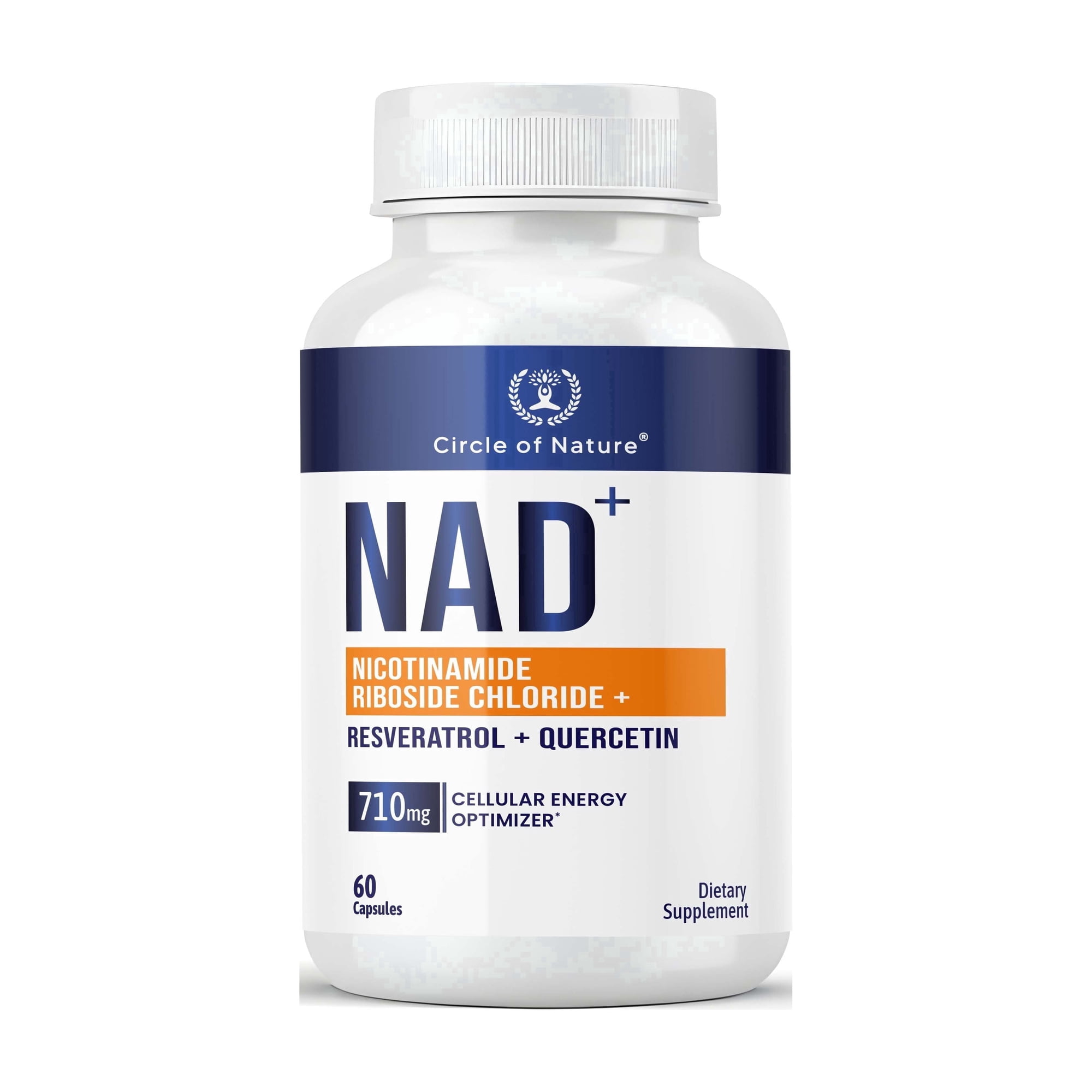 Circle of Nature NAD+ Supplement with Nicotinamide Riboside Chloride, Trans-Resveratrol, Quercetin, 710mg, 60 Capsules