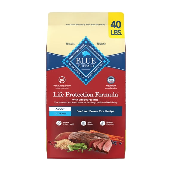 Blue Buffalo Life Protection Formula, Natural Adult Dry Dog Food, Beef, 40lb