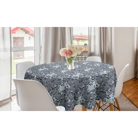 

Floral Round Tablecloth Detailed Stripey Drawings of Bindweed Flower Bells Circle Table Cloth Cover for Dining Room Kitchen Decor 60 Blue Grey Night Blue by Ambesonne