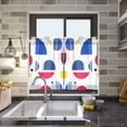 thumbnail image 4 of Yayeee Kitchen Curtains Light Filtering 27"x24" Rod Pocket Short Cafe Window Panel, Blue Retro Shapes, 4 of 7