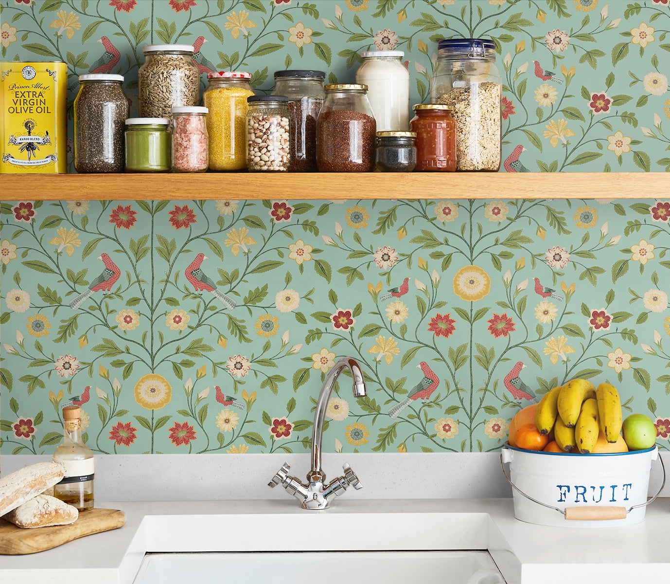 NextWall  Bird Toile Peel and Stick Wallpaper 20.5 in. W x 18 ft. L - Aquamarine