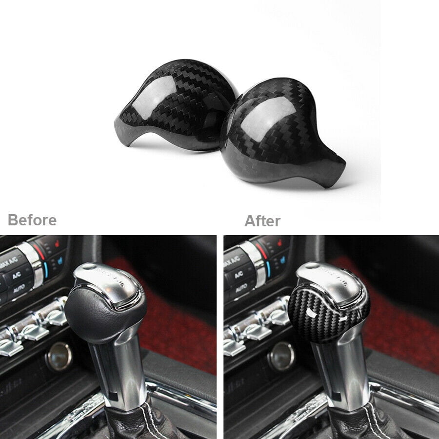 2*Carbon Fiber Interior Gear Shift Knob Trim Cover for Ford Mustang