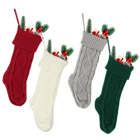 Behome 4 Pack Christmas Stockings, 18" Colorful Knitted Stockings for Christmas, Xmas Hanging Stockings for Family Christmas Decorations (Red, White, Gray, Green)