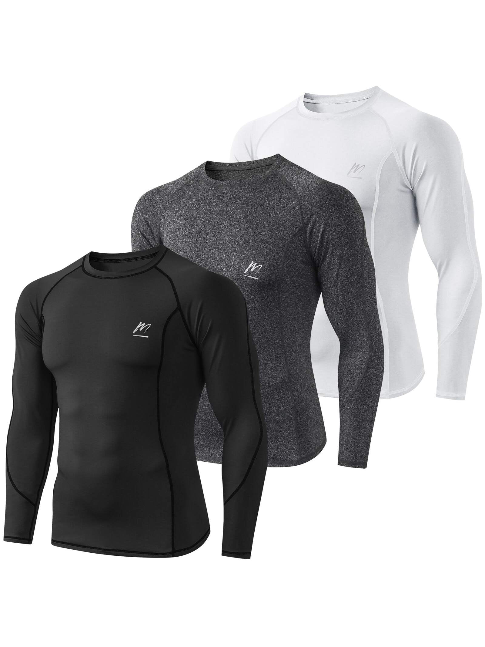 Mens 3 Pack Compression Shirt Long Sleeve Body Shaper TShirt Slimming