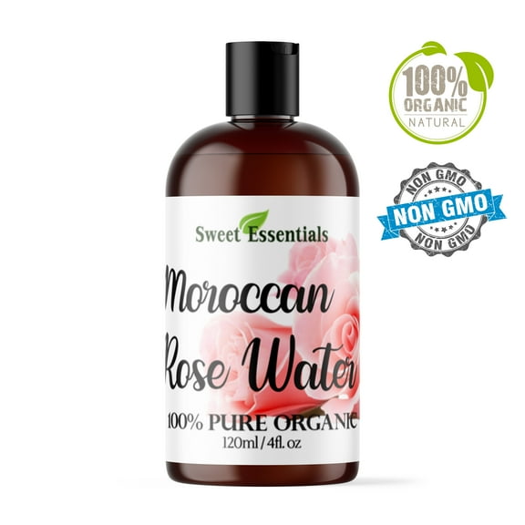 Sweet Essentials Premium 100% Pure Organic Moroccan Rose Water, 4 fl oz