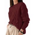 thumbnail image 3 of Womens Sweaters Fall Knit Long Sleeve Crewneck Oversized Sweater Pullover Loose Outfits Wine Red One size, 3 of 8