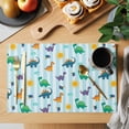 thumbnail image 2 of Cartoon Dinosaur Placemats Set of 6 Watercolor Green Orange Dino Sun Striped Place Mats Indoor Wipeable Table Mats Washable Dining Table Placemats for Kitchen Holiday Party Home Decor 13x19 Inch, 2 of 9