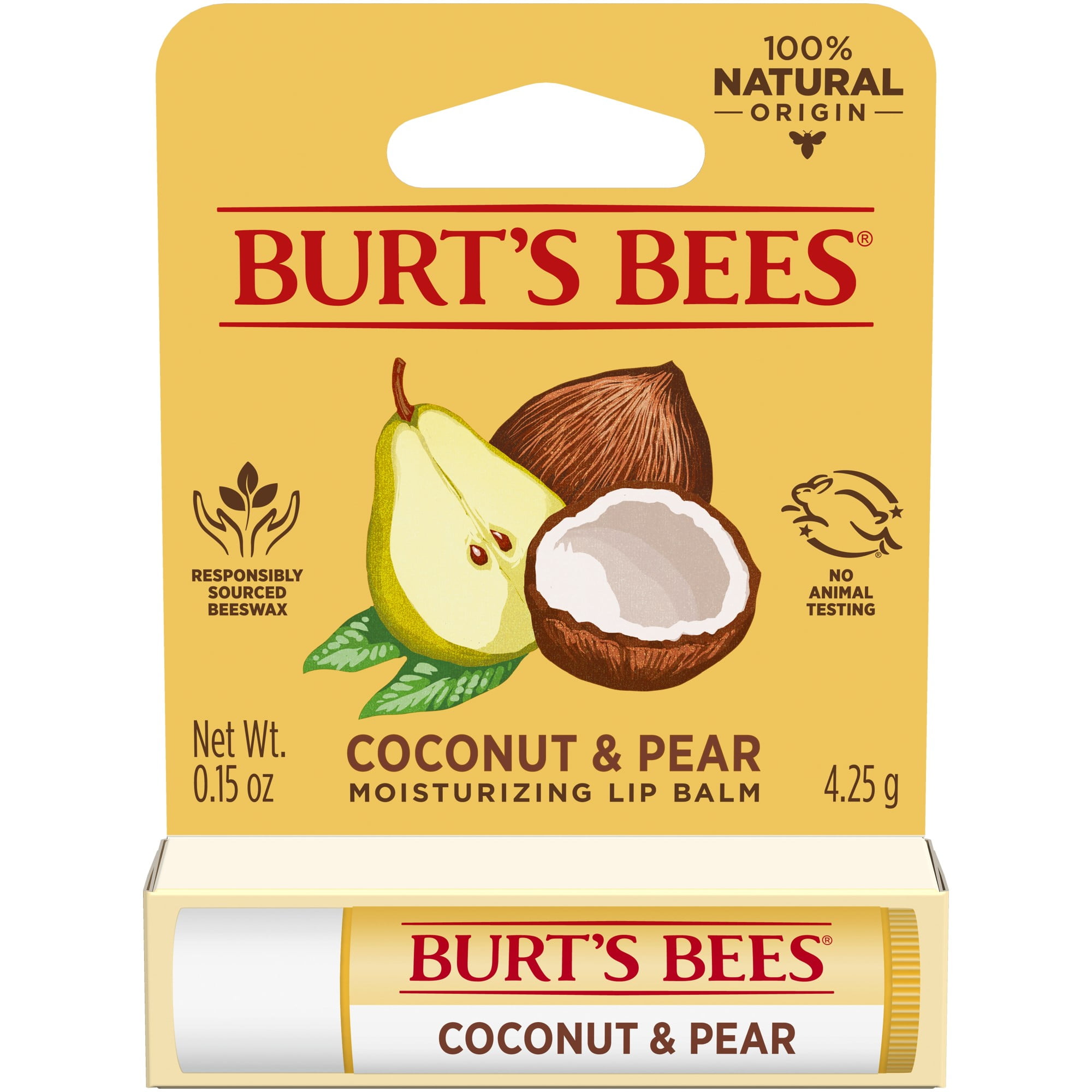 Burt's Bees 100% Natural Moisturizing Lip Balm with Beeswax, Coconut and Pear, 1 Tube