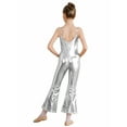 thumbnail image 2 of YIZYIF Kids Girls Shiny Metallic Gymnastics Jumpsuit Adjustable Straps Bell-Bottomed Full Bodysuit Dancewear Silver 16, 2 of 7