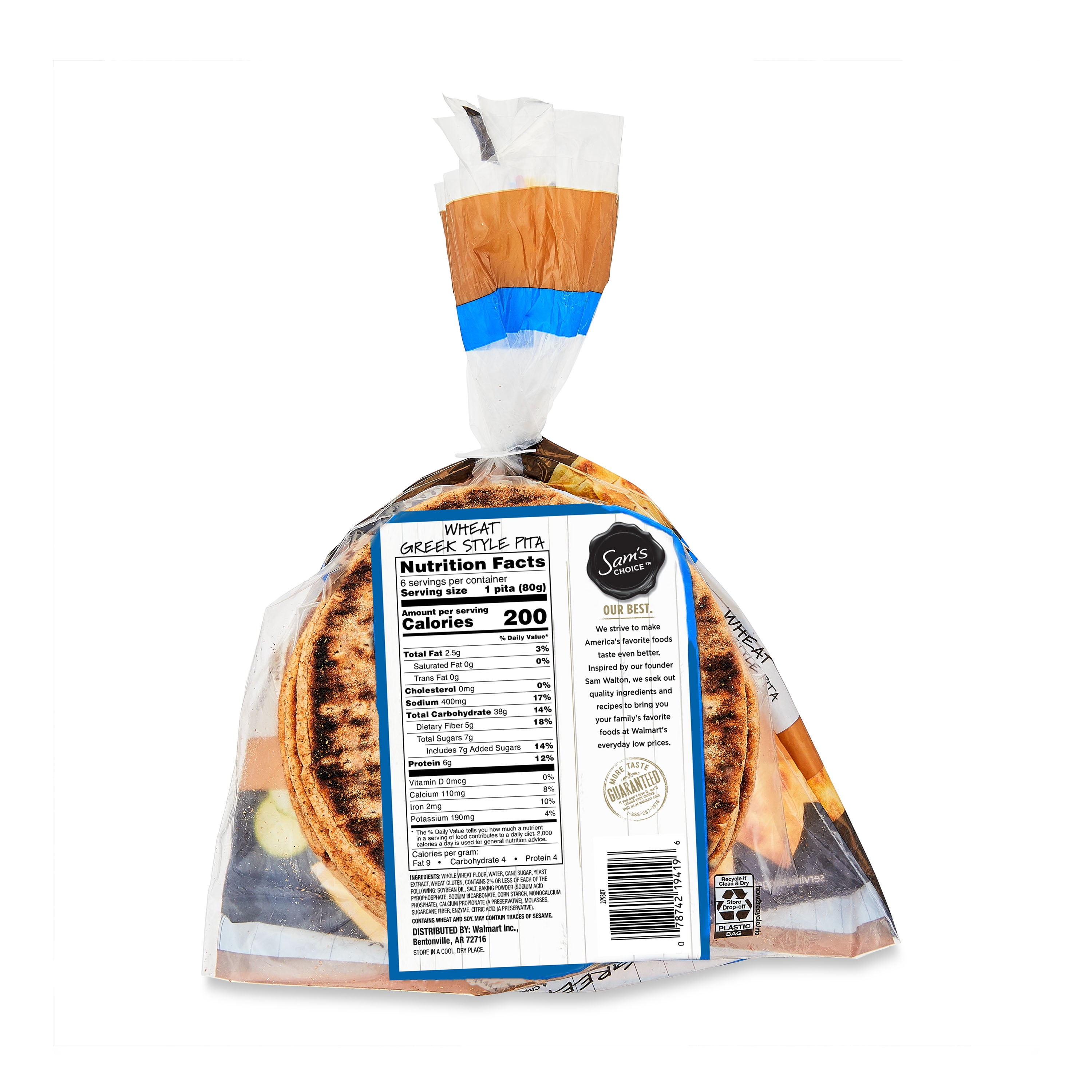 Sam's Choice Whole Wheat Greek Style Pita, 16.8 oz, 6 Count