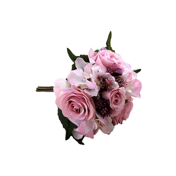 Billuyoard Ramo de flores artificiales, cabezas de Hortensia falsas, rosas, hogar, ramo de simulación DIY para decoración de exhibición de boda Decoración Púrpura claro