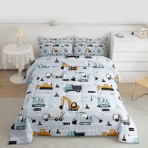 Manfei Boys Tractor Car Queen Comforter Set, Cartoon Vehicle Bedding Comforter Set, Construction Truck Bedding Set, Lightweight Room Decor, 3-Piece