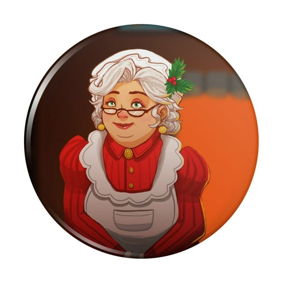 Mrs Claus with Mistletoe Santa Christmas Holiday Kitchen Refrigerator Locker Button Magnet