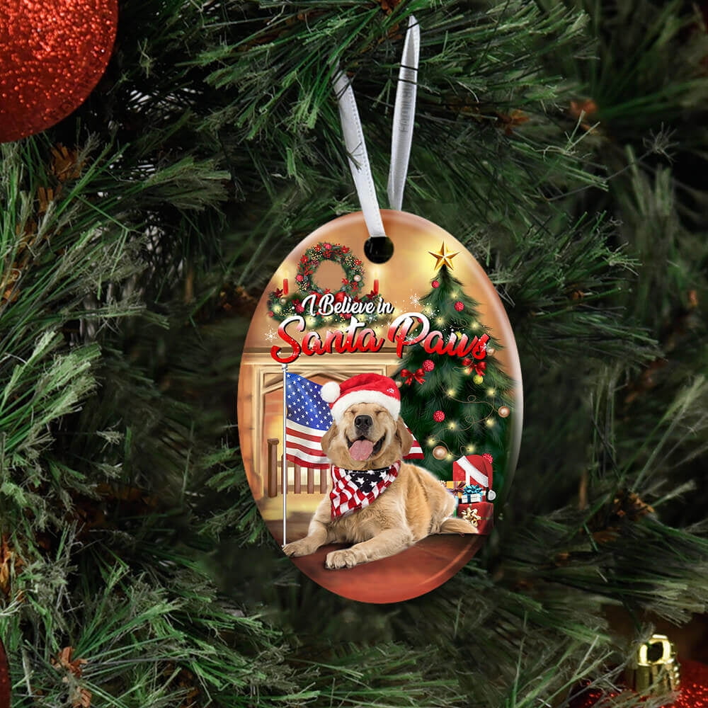 Christmas Ornaments 2022, Golden Retriever Santa PawsCeramic Sublimation Ornaments, Christmas
