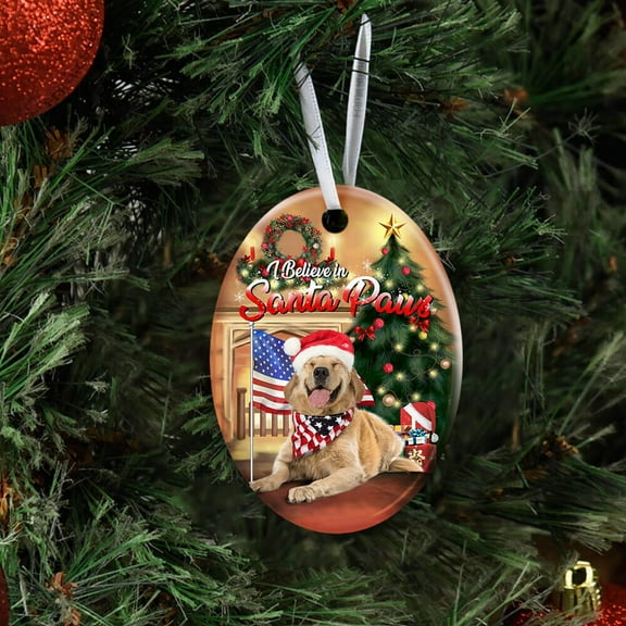 Christmas Ornaments 2022, Golden Retriever Santa PawsCeramic Sublimation Ornaments, Christmas Decorations - Oval, 1 Pcs