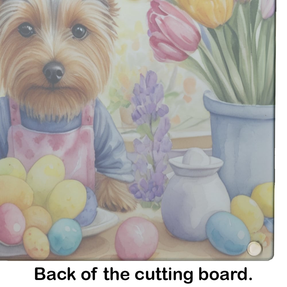Decorating Easter Silky Terrier Glass Cutting Board 12 in x 15 in