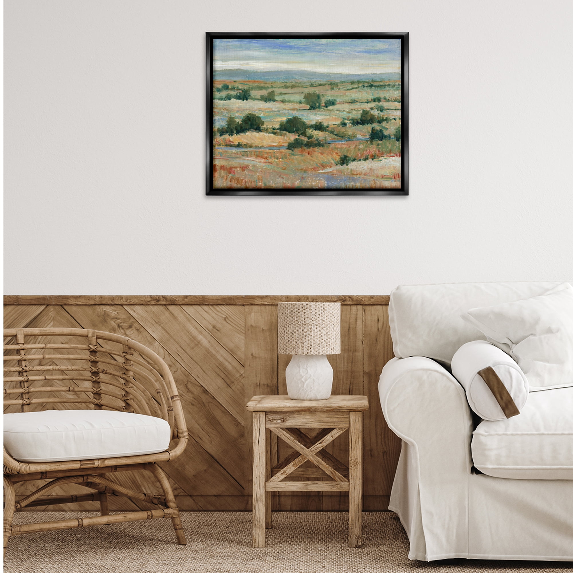 Stupell Industries Distant Farmland View Landscape & Nature Painting Black Floater Framed Canvas Art Print Wall Art, 31 x 25