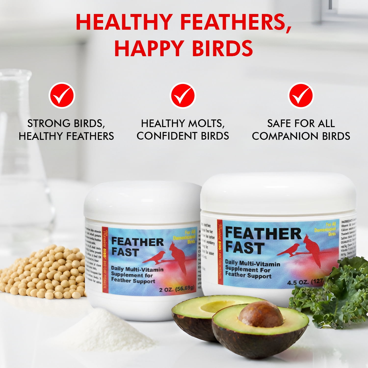 Morning Bird Feather Fast 4.5 oz – Daily Multi-Vitamin During Molt - Molting Support Supplement for Birds–Amino Acid & Vitamin Powder Promotes Feather Growth, Strength, and Full Plumage for All Birds