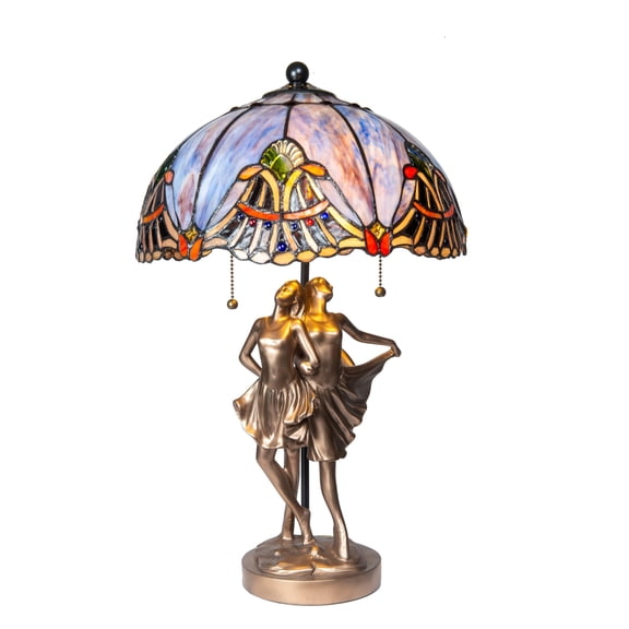 Pemberly Row 2-Light Resin & Art Glass Table Lamp in Cold Cast Bronze/Blue