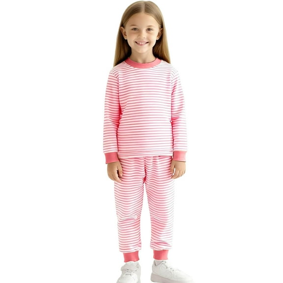 OGLCCG Thermal Underwear for Girls Boys Winter Soft Striped Long Sleeve Tops and Leggings Casual Warm Cotton Thermal Long Johns Set 0-12Years
