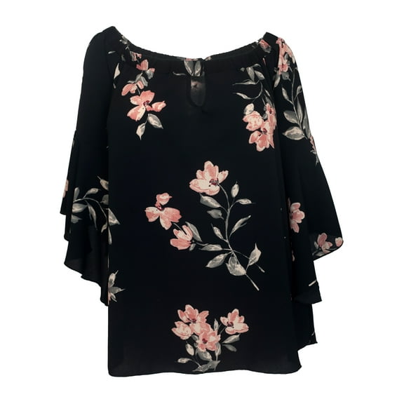 eVogues Women's On/Off Shoulder Flared Sleeve Top Black