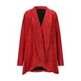 thumbnail image 4 of FRSASU Sequin Cardigans for Women Sparkly Long Sleeve Party Loose Fit Open Front Coat Fashion Solid Color Glitter Jacket Red, 4 of 5