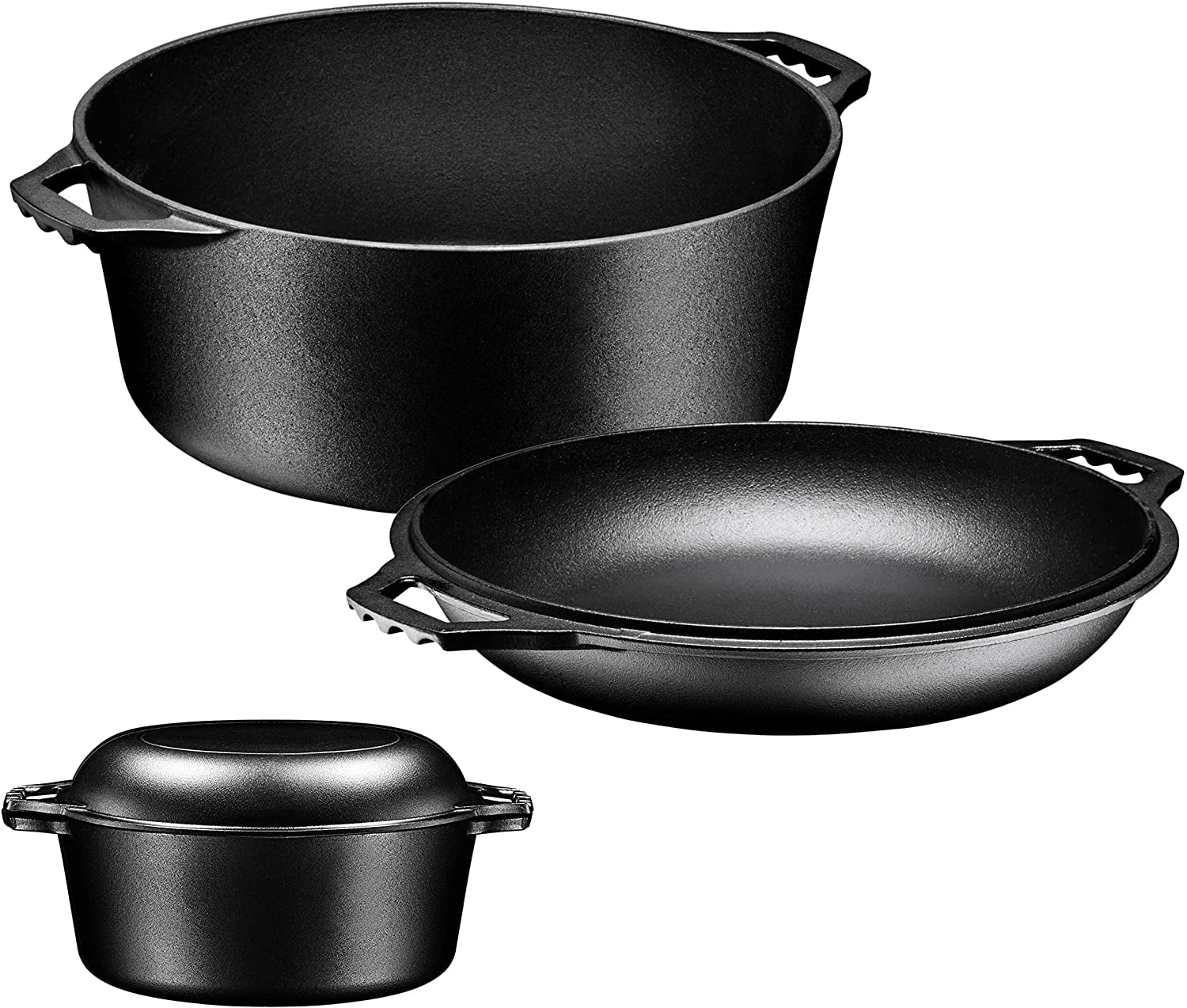 Cast Iron 2-In-1 Skillet Set, Heavy Duty 3.2 Quart Enamel Cookware Pot and  Lid Set, Deep Saucepan and Shallow Skillet Dutch Oven - AliExpress