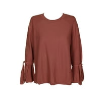 Vince Camuto Womens Earth Pink Cotton Raglan Bell-Sleeve Textured Crew Neck Sweater S