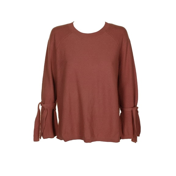 Vince Camuto Womens Earth Pink Cotton Raglan Bell-Sleeve Textured Crew Neck Sweater S