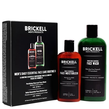 Brickell Men's Daily Essential Face Care Routine II, Charcoal Facial Cleanser & Face Moisturizer Lotion, 2