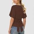 thumbnail image 6 of Cinched Waist Shirts for Women Short Dolman Sleeve Boat Neck Tops Lightweight Casual Blouses Modal Slim Fit Tunics Dressy Casual Outfits Business Trendy Tees Back Tie Bow Tops(Coffee,S), 6 of 9