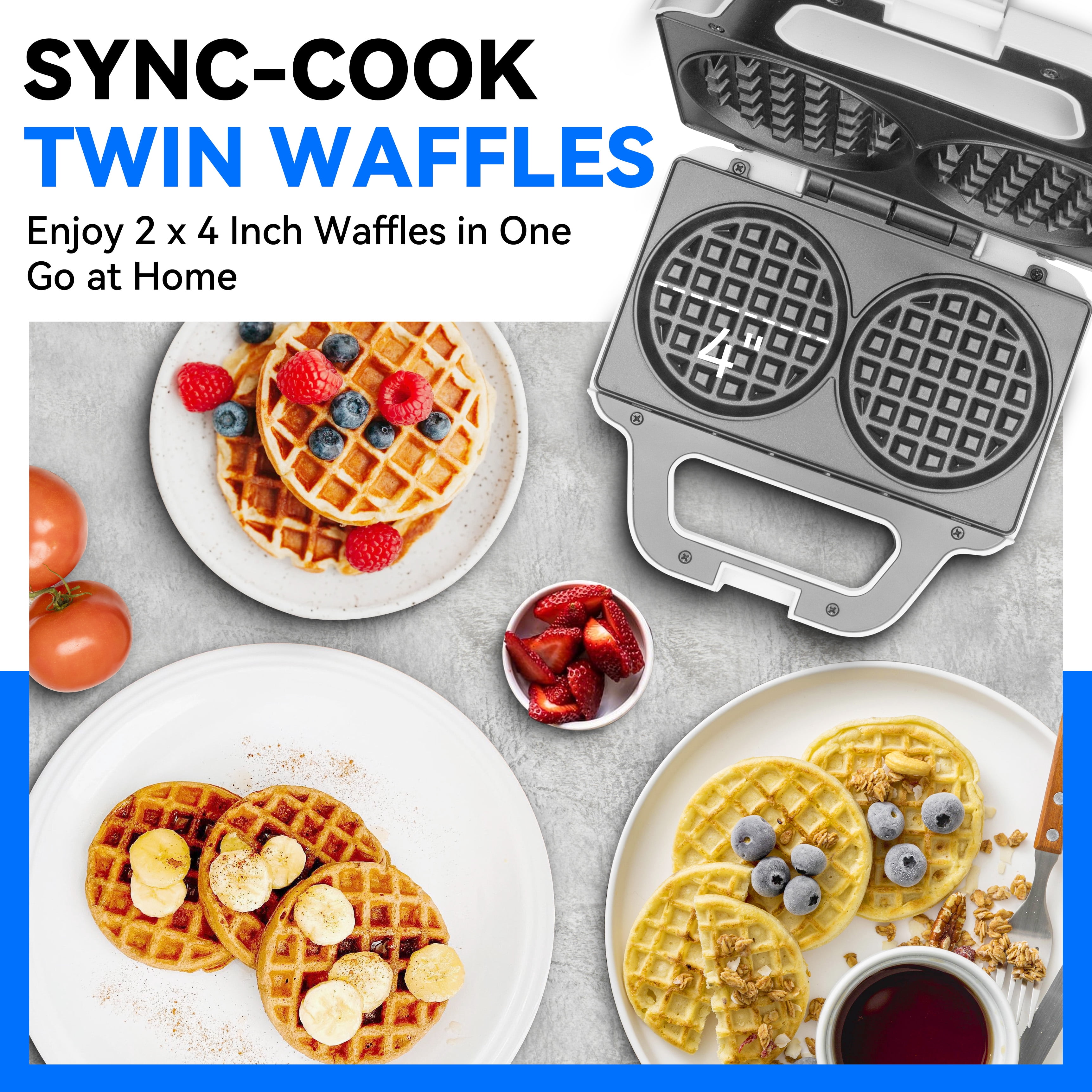 Mailand 4 Inch  Mini Waffle Maker, Electric Double Waffle Maker Machine, Chaffle Maker, Waflera Electrica, Brush Included, White
