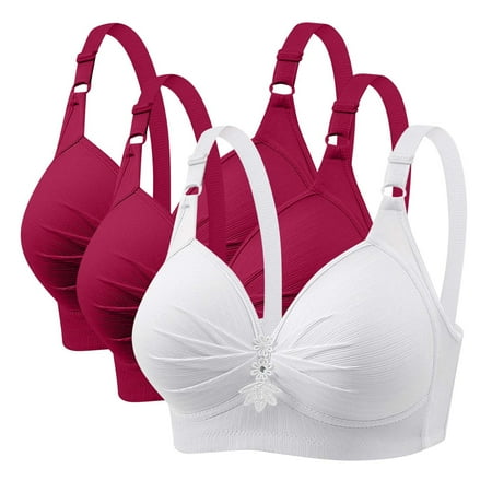GERsome Women s Pack of 3 Push Up Bra Wireless Padded No Underwire Back Closure Bralettes Sports Bras Comfort Sleep Bra Full Coverage 3PC#2Red/White S