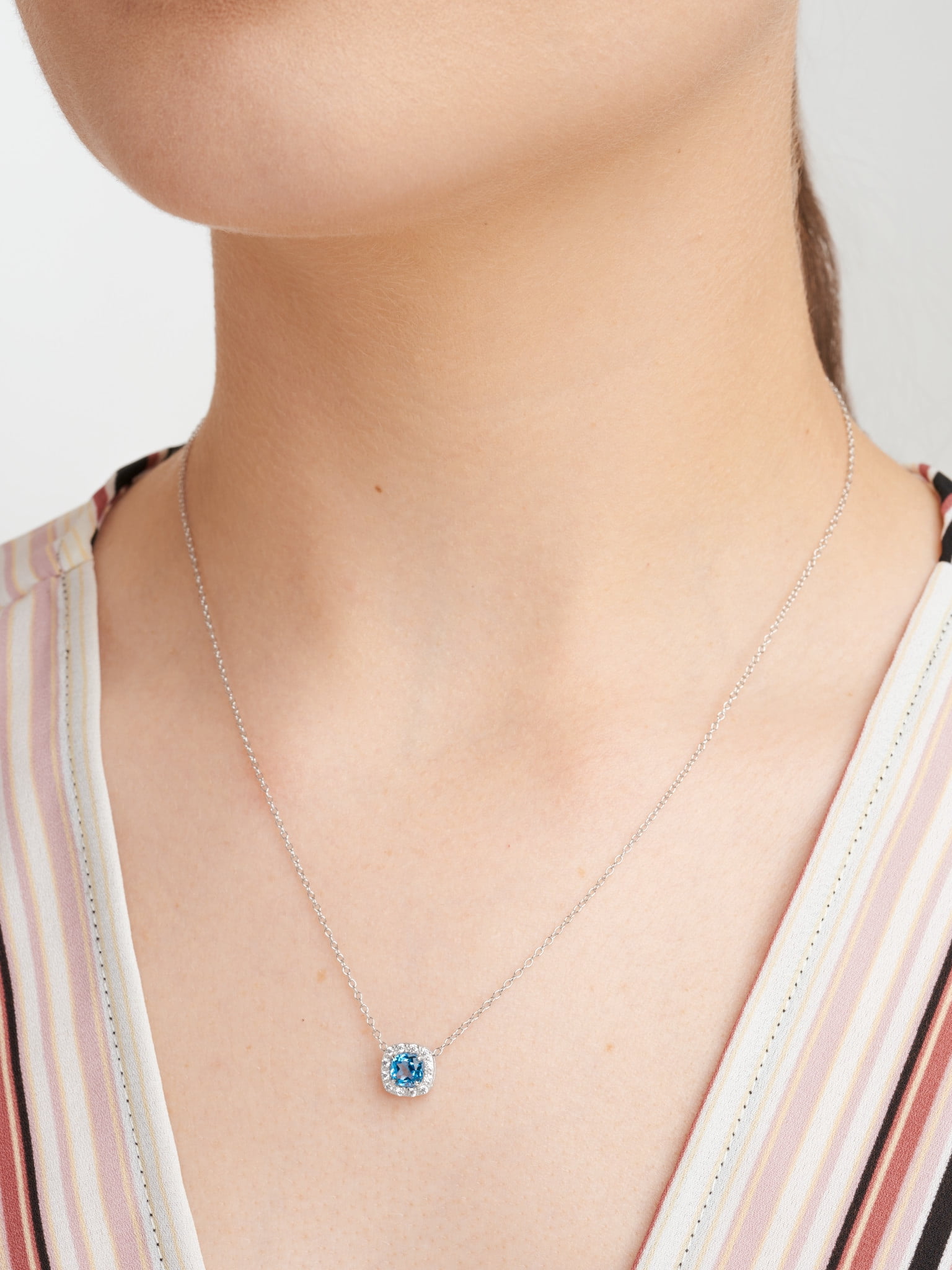 Forever Facets Genuine Swiss Blue Topaz And CZ Necklace in Sterling Silver, Adult Female