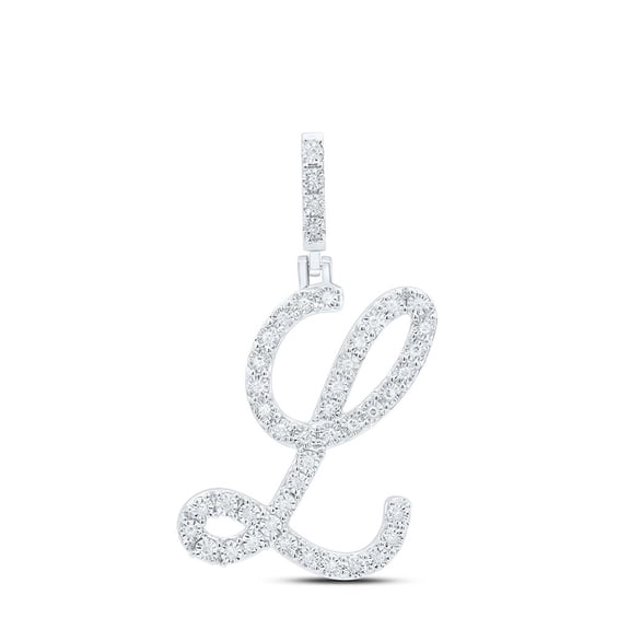 925 Sterling Silver Genuine Diamond Women's Script Font Initial L Pendant 1/5 CT