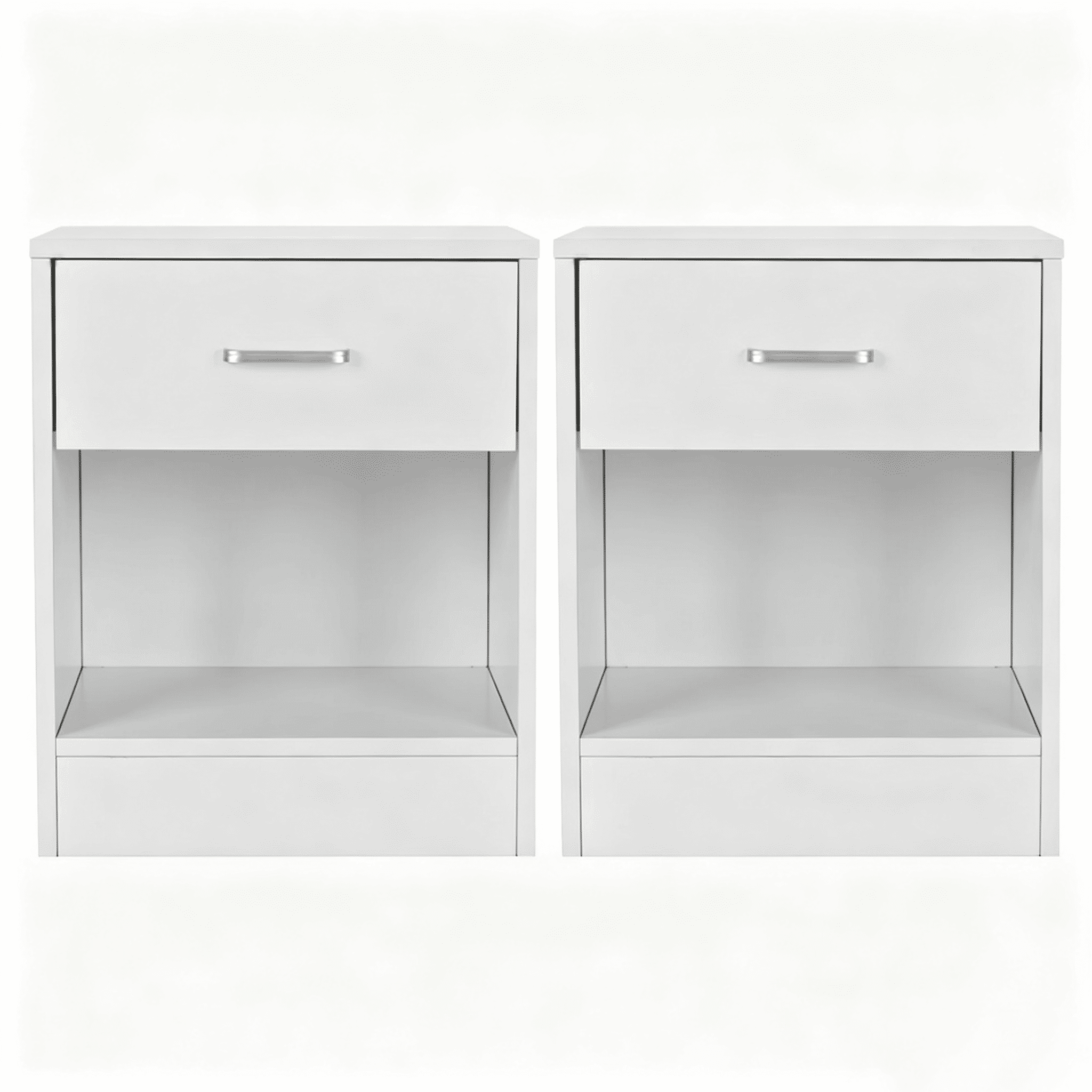 1-Drawer Bedside Table with Open Storage Space 2pcs Particleboard with Textured Melamine Surface Storage Cabinet, 15.75*11.81*19.69in, White