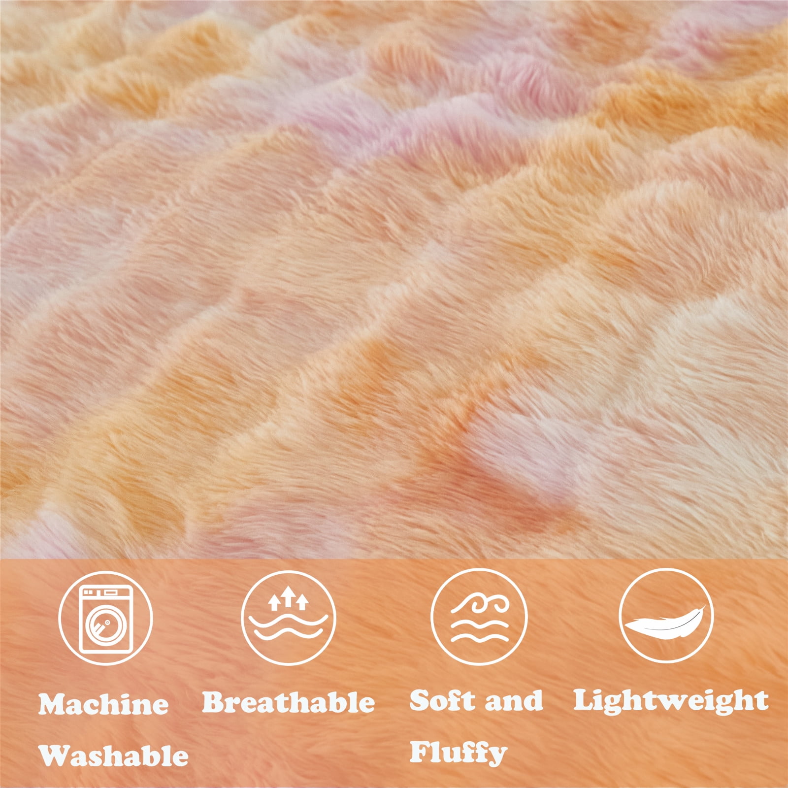 RYNGHIPY Faux Fur Comforter Set Twin for Girls 3Pcs Pink Orange Bubble Bedding Set Tie-Dye Fuzzy Plush Bed Comforter Set for Winter