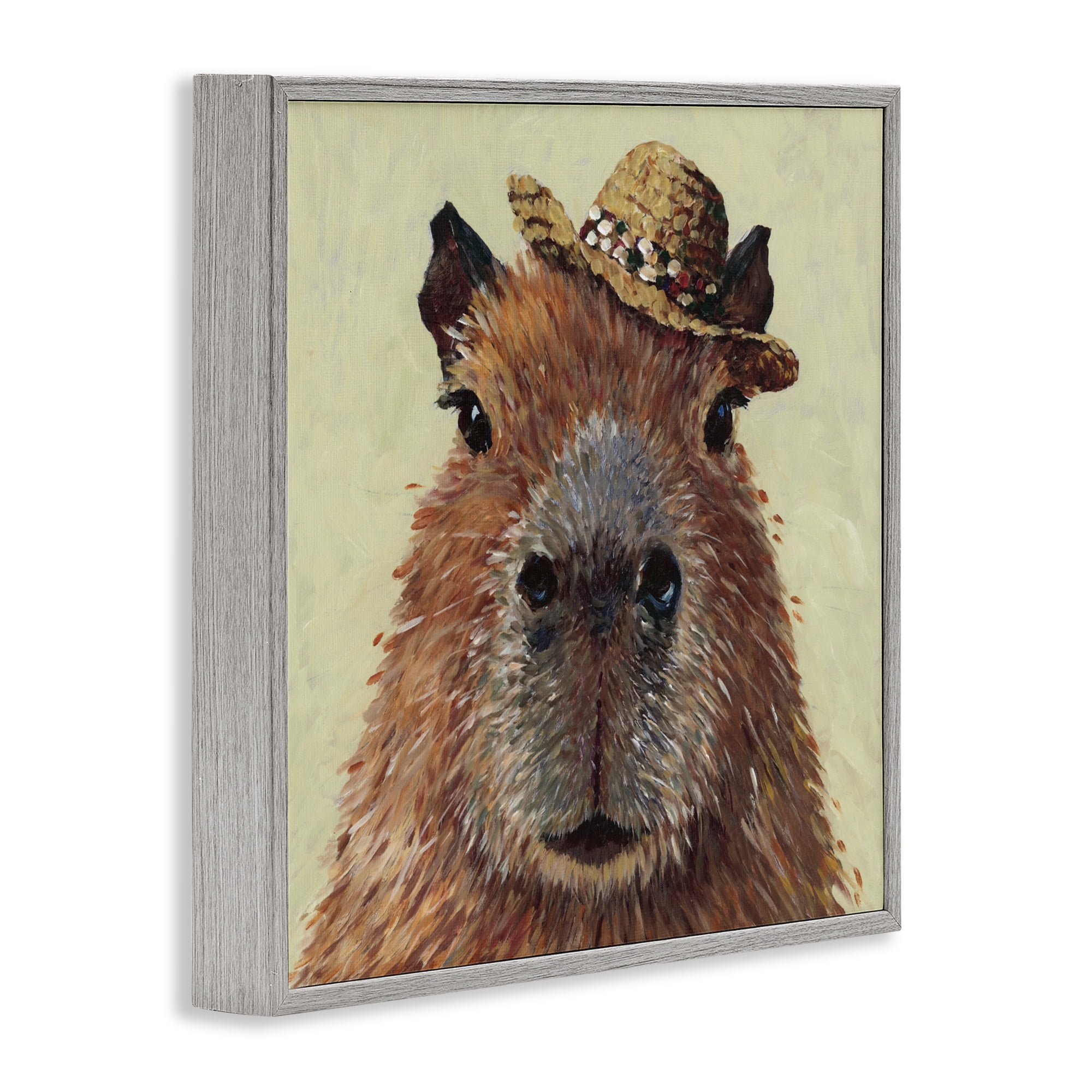 Stupell Industries Capybara with Straw Hat Gray Framed Giclee Art, design by Studio Bautista
