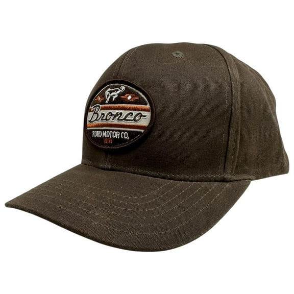 Ford Bronco Men's Snapback Hat Embroidered Distressed Water Resistant Waxed Cap (Brown)