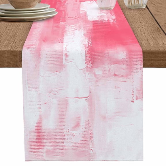 nqOlkjepod Abstract Pink Table Runner 60 Inches Long Farmhouse Dress Scarves, Modern Graffiti Art Geometric White Paint Dining Tablerunner for Coffee Table/Kitchen Island/Party Décor, 13" x 60"