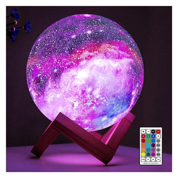 Moon Lamp Galaxy Lamp 5.9 inch 16 Colors LED 3D Moon Light, Remote & Touch Control Moon Night Light Christmas Gifts for Girls Boys Kids Women Birthday(Wooden Base)