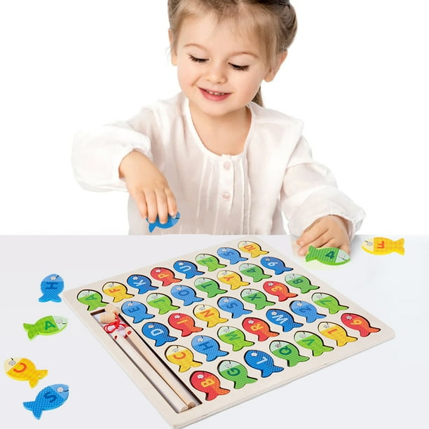 39 Pcs Magnetic Wooden Fishing Game Toy for Kids Alphabet Fish