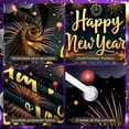 thumbnail image 4 of Golden Lettering Happy New Year Banner Fireworks Design New Year Display Clock Tower Pattern City Night Scene Holiday Backdrop for New Year Party New Year's Eve Celebration Holiday Gathering, 4 of 9