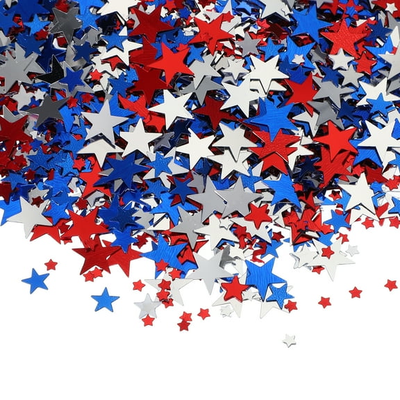 Star Confetti, 0.1/0.2/0.4 Inch Glitter Star Table Confetti Twinkle Metallic Foil Stars Sequin Sprinkles Blue/Red/Silver 60g