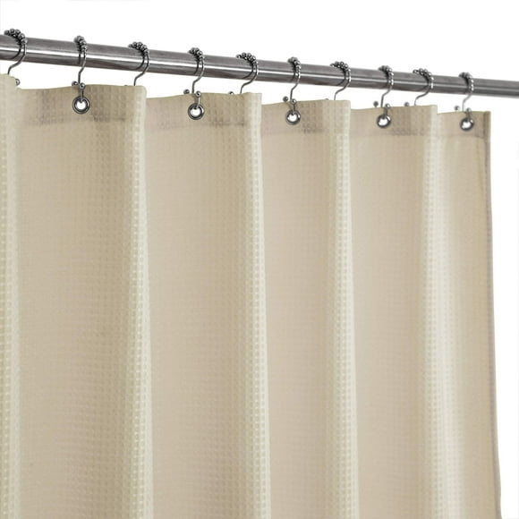 Cortina de ducha de tela de tejido tipo gofre, peso pesado, 230 g/m², hotel de lujo, repelente al agua, lavable, color crema, patrón de diamante, piqué para cortinas decorativas de baño