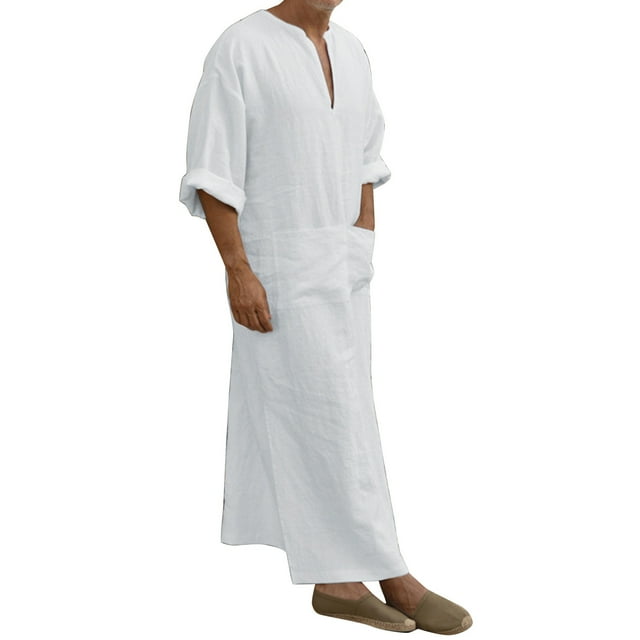 Ketyyh-chn99 Chemise pour Hommes Vêtements d'Automne Mode Décontractée en Coton Lin Col en V Robe à Manches Longues A,S